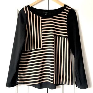 #076 Ann Taylor black beige long sleeve top